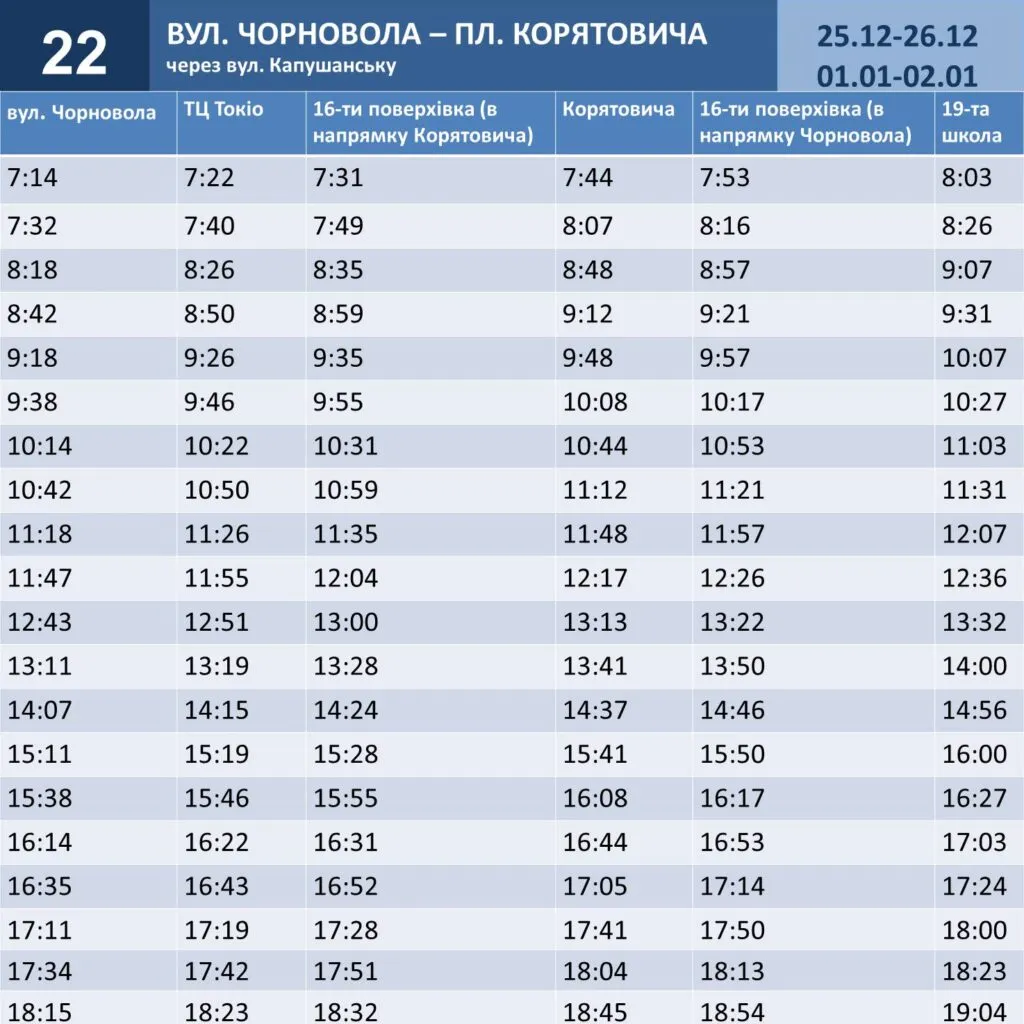 Оновлені графіки руху автобусів в Ужгороді на період зимових свят: що варто знати пасажирам