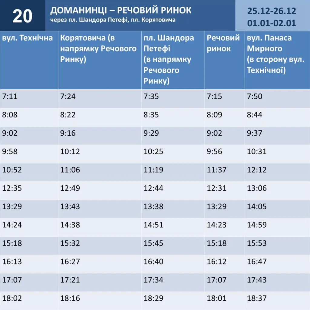 Оновлені графіки руху автобусів в Ужгороді на період зимових свят: що варто знати пасажирам