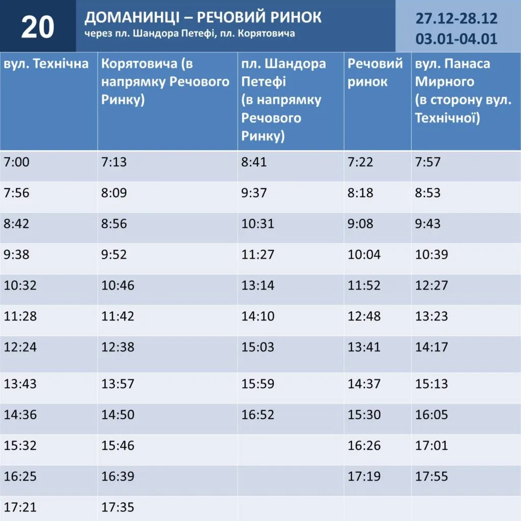Оновлені графіки руху автобусів в Ужгороді на період зимових свят: що варто знати пасажирам