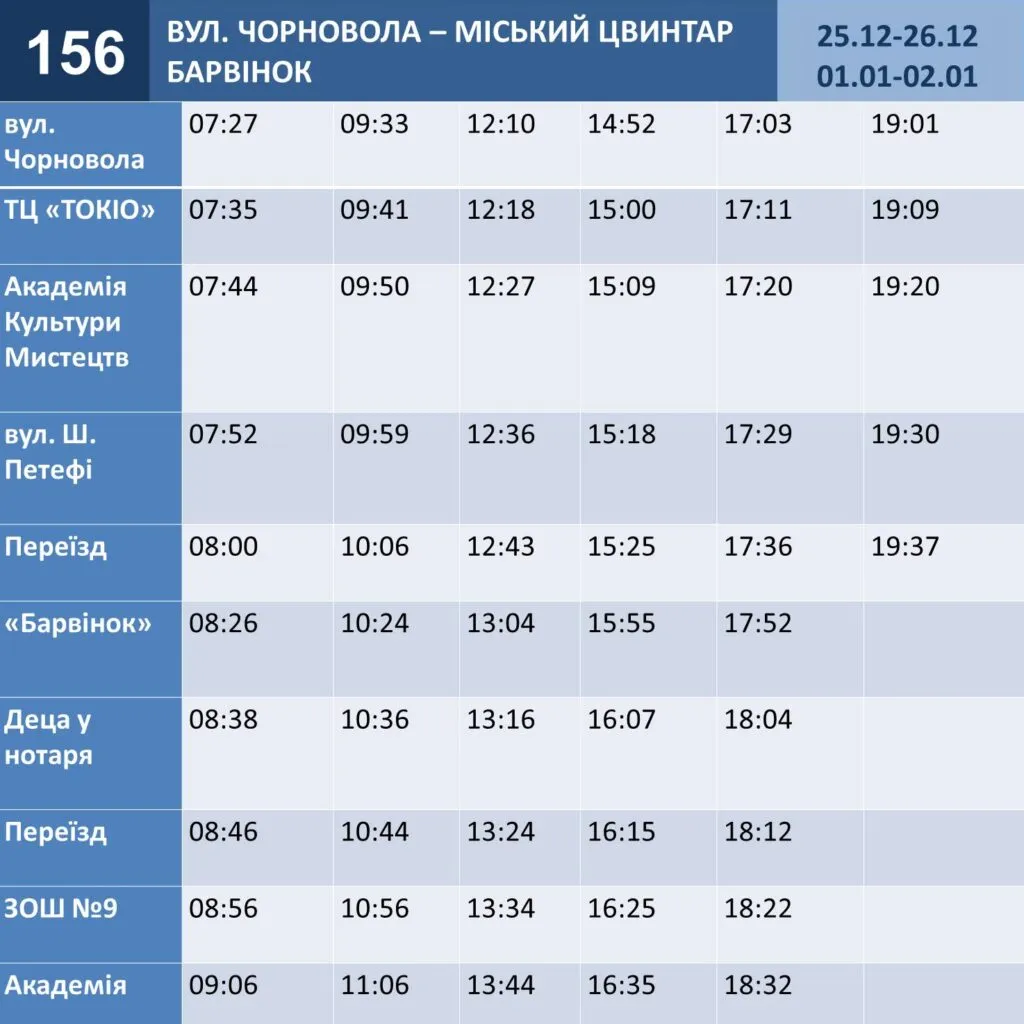 Оновлені графіки руху автобусів в Ужгороді на період зимових свят: що варто знати пасажирам