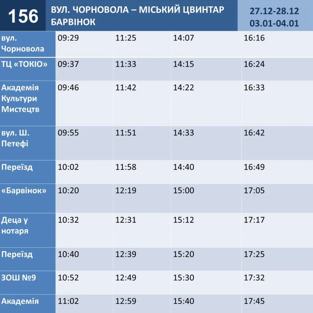 Оновлені графіки руху автобусів в Ужгороді на період зимових свят: що варто знати пасажирам