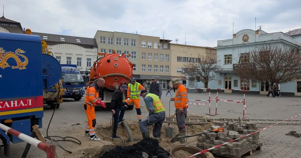 Ужгородська Театральна площа під оновленням: розпочато ремонт аварійного колектора під час туристичного сезону Ужгородська Театральна площа під оновленням: розпочато ремонт аварійного колектора під час туристичного сезону