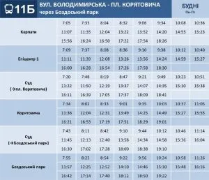 Ужгородський муніципальний транспорт оприлюднив розклад руху автобуса №11Б