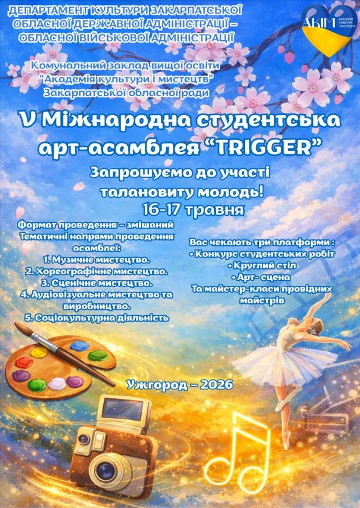 V Міжнародна студентська арт‑асамблея «TRIGGER» відкриває набір учасників V Міжнародна студентська арт‑асамблея «TRIGGER» відкриває набір учасників