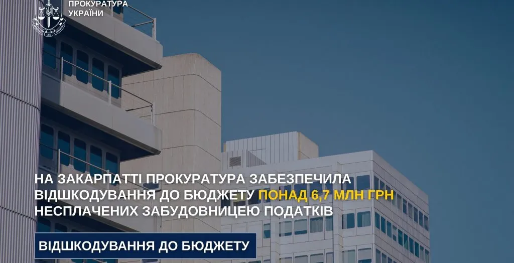 Ужгородська забудовниця повернула 6,7 млн грн до бюджету після розслідування прокуратури Ужгородська забудовниця повернула 6,7 млн грн до бюджету після розслідування прокуратури