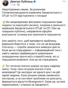 Керівника Закарпатського ТЦК відсторонили від посади